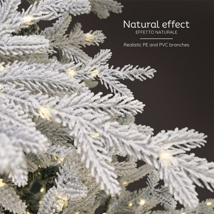 Albero di Natale innevato in PE/PVC effetto realistico con microLED, telecomando, timer - Prestige