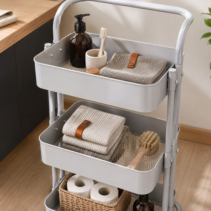 Carrello da cucina in metallo 3 ripiani, con ruote - Domera