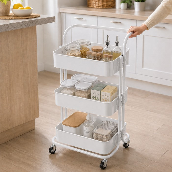 Carrello da cucina in metallo 3 ripiani, con ruote - Domera