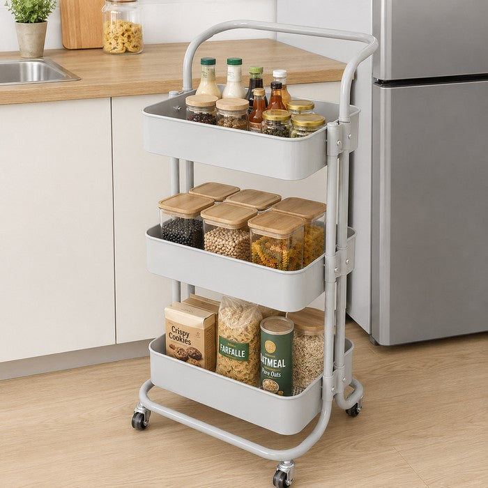Carrello da cucina in metallo 3 ripiani, con ruote - Domera