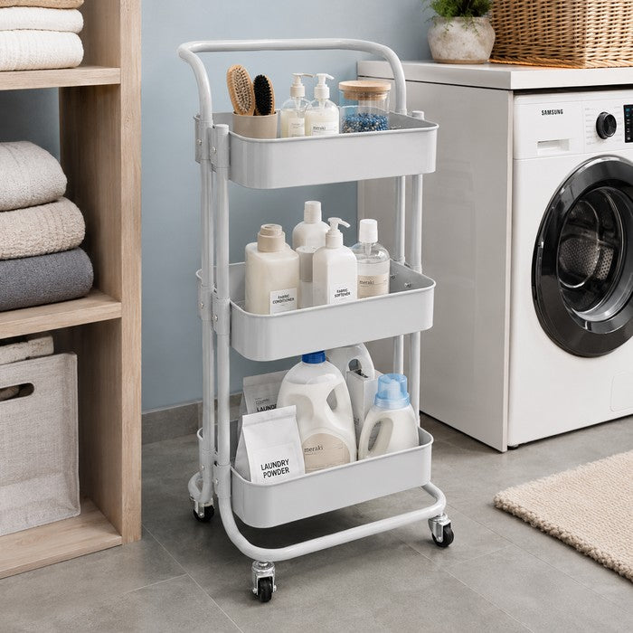 Carrello da cucina in metallo 3 ripiani, con ruote - Domera