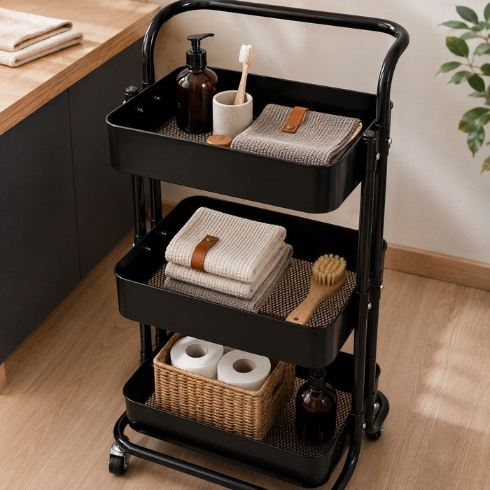 Carrello da cucina in metallo 3 ripiani, con ruote - Domera