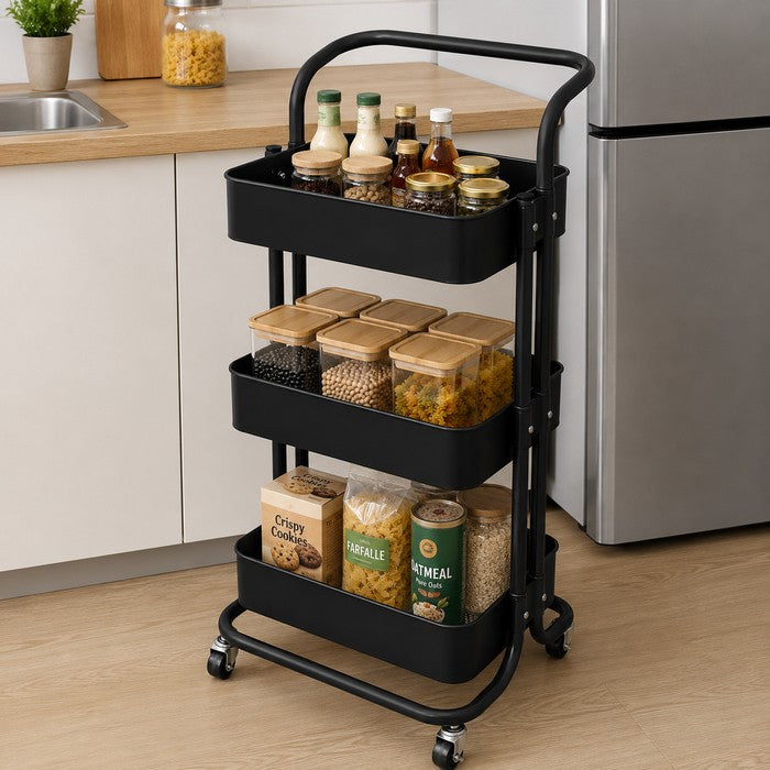 Carrello da cucina in metallo 3 ripiani, con ruote - Domera