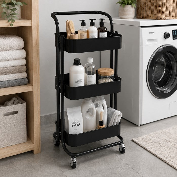 Carrello da cucina in metallo 3 ripiani, con ruote - Domera
