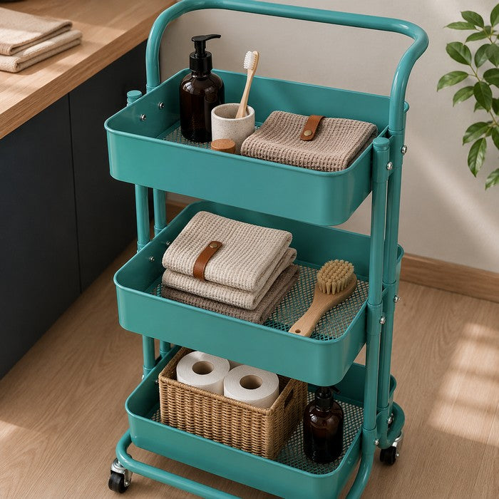 Carrello da cucina in metallo 3 ripiani, con ruote - Domera