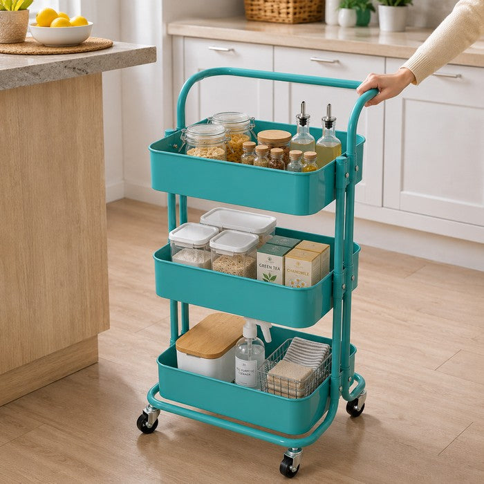 Carrello da cucina in metallo 3 ripiani, con ruote - Domera