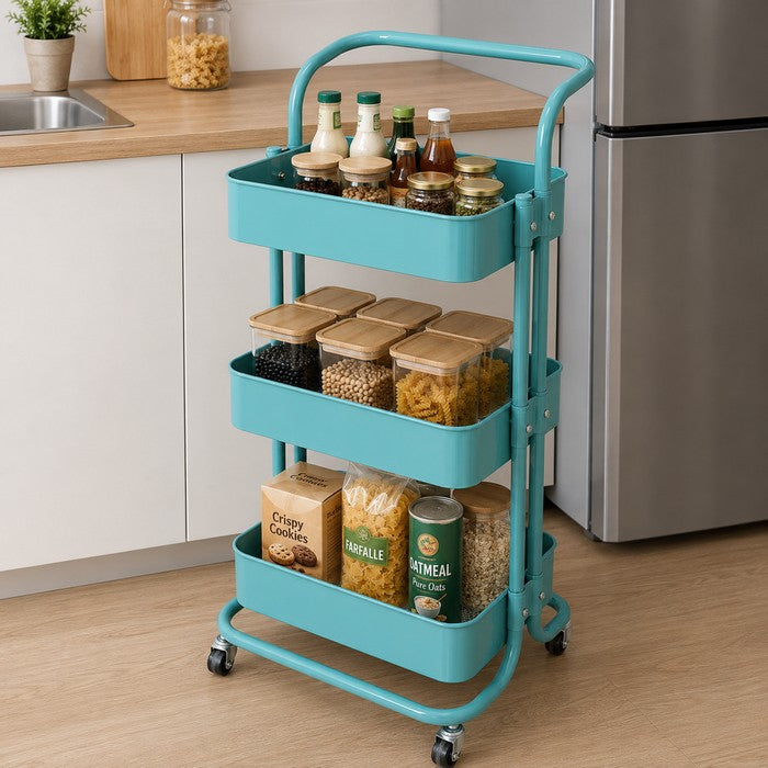 Carrello da cucina in metallo 3 ripiani, con ruote - Domera