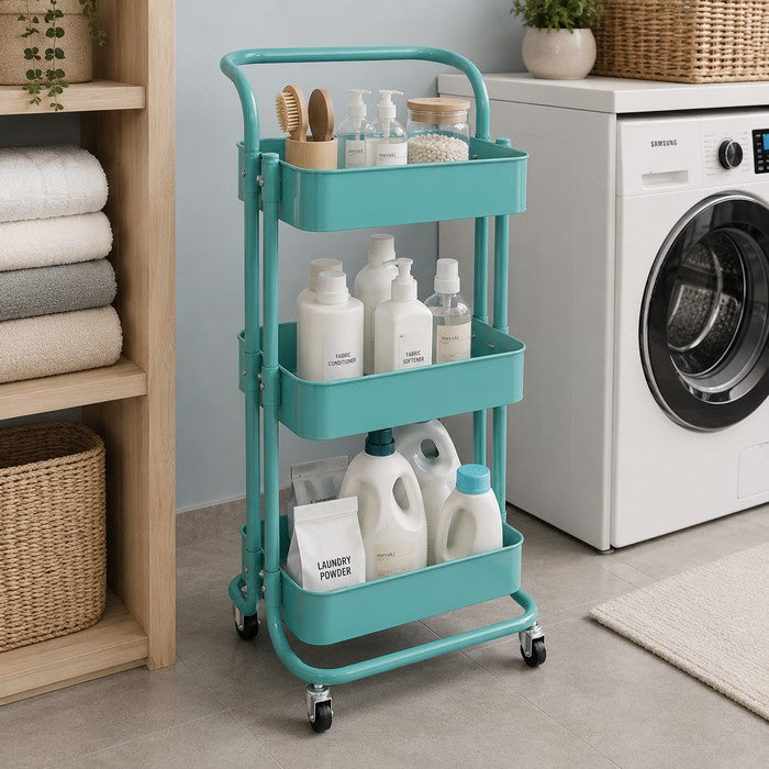 Carrello da cucina in metallo 3 ripiani, con ruote - Domera