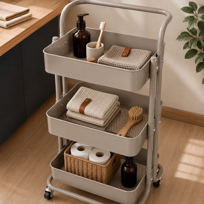 Carrello da cucina in metallo 3 ripiani, con ruote - Domera