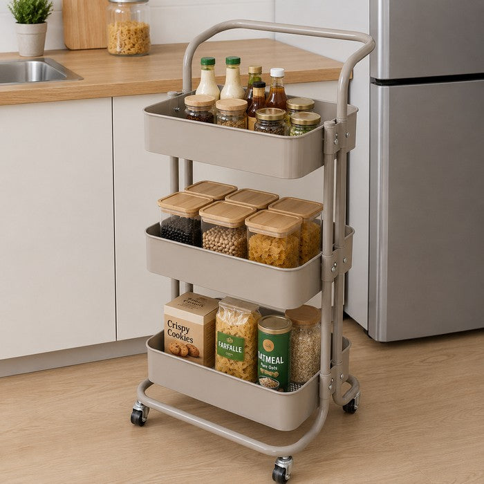 Carrello da cucina in metallo 3 ripiani, con ruote - Domera