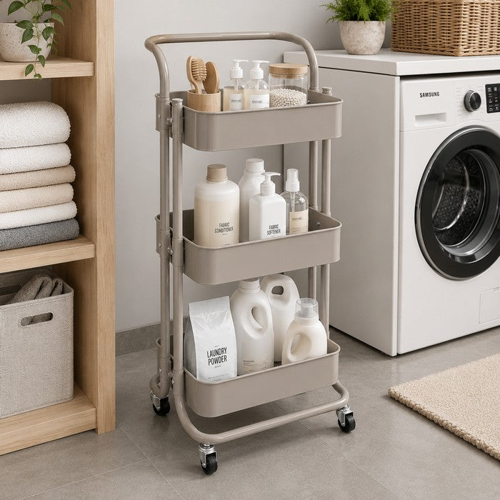 Carrello da cucina in metallo 3 ripiani, con ruote - Domera