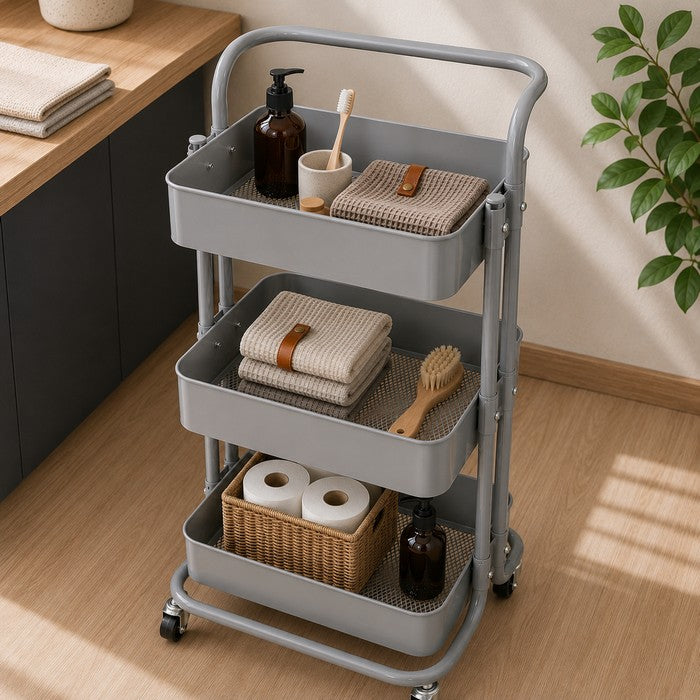 Carrello da cucina in metallo 3 ripiani, con ruote - Domera
