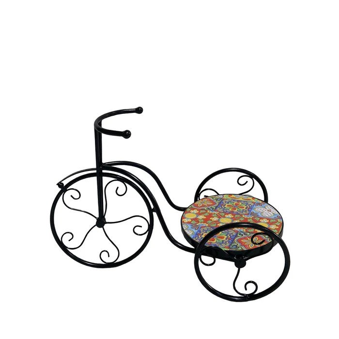 Bicicletta porta vaso in metallo, con decorazione mosaico - Trapani