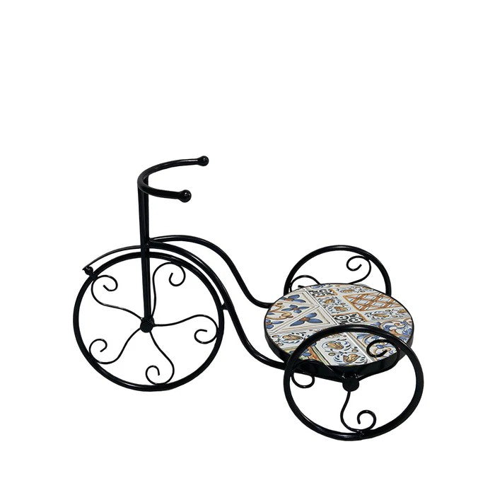 Bicicletta porta vaso in metallo, con decorazione mosaico - Erice