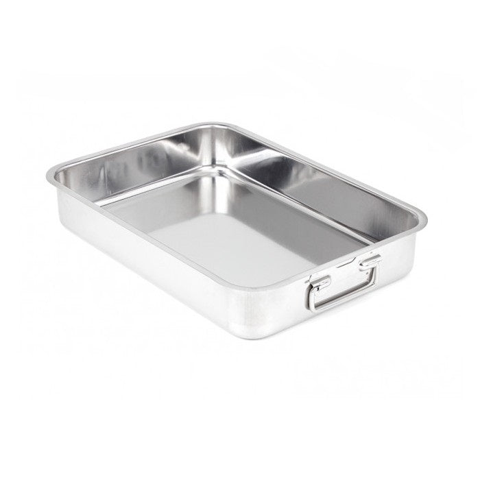 Teglia rettangolare in acciaio inox con manici - Lasagnera