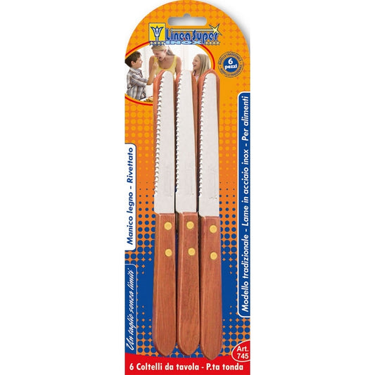Set 6 coltelli da tavola con manico in legno - DE LUCA COLTELLERIA - 