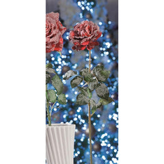 Rosa innevata rosso per decorazione natalizia 82 cm