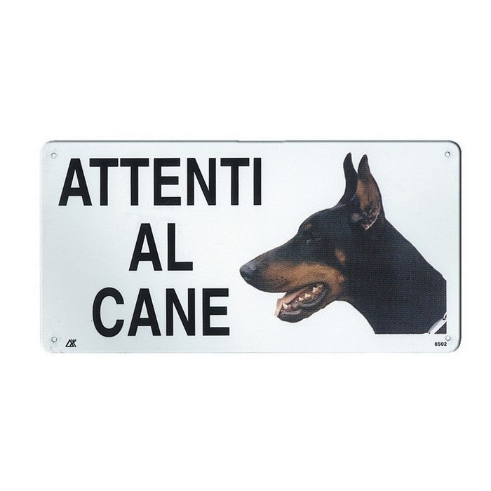 Targa in metallo attenti al cane 20x10 cm