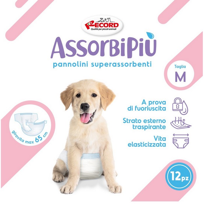 Pannolini assorbenti per cani con fascia elastica 12 pezzi - Assorbipiù - RECORD - 64428963627386