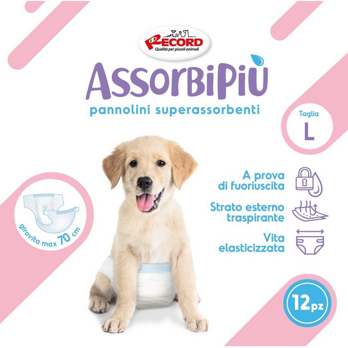 Pannolini assorbenti per cani con fascia elastica 12 pezzi - Assorbipiù - RECORD - 64428674285946