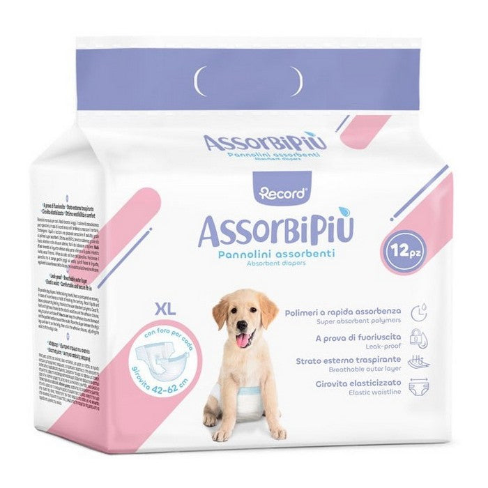 Pannolini assorbenti per cani con fascia elastica 12 pezzi - Assorbipiù - RECORD - 64428671041914