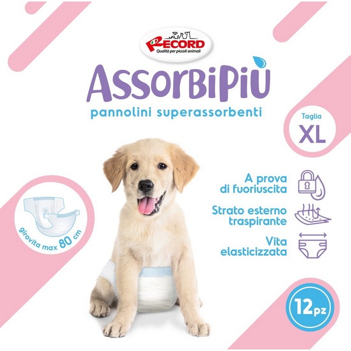 Pannolini assorbenti per cani con fascia elastica 12 pezzi - Assorbipiù - RECORD - 64428672385402