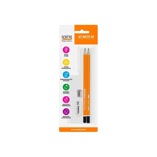 Set 2 matite HB con gomma e temperamatite - SCATTO ENERGIA CREATIVA - 34277962416344