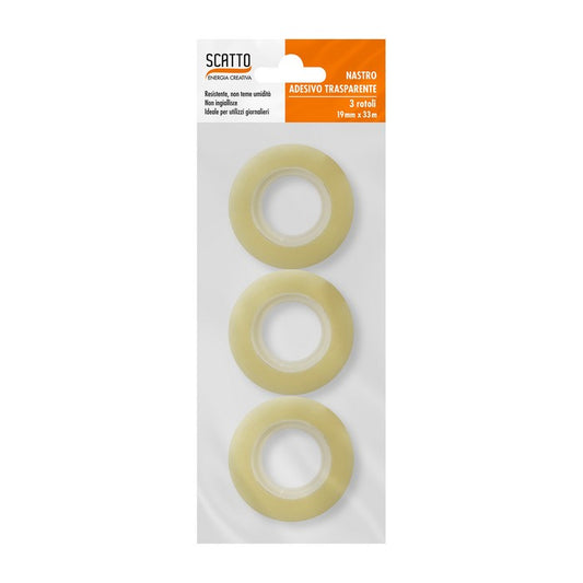 Confezione da 3 nastro adesivo trasparente 19 mm 33 metri - SCATTO ENERGIA CREATIVA - 