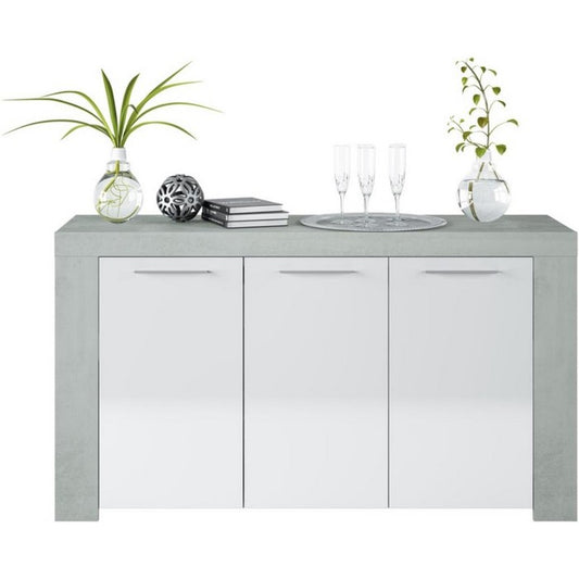 Credenza 3 ante bianco e cemento - FORES - 34267358953688