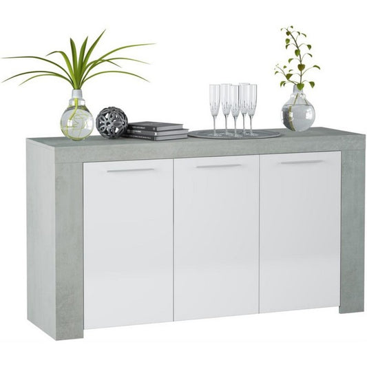 Credenza 3 ante bianco e cemento - FORES - 34267358953688