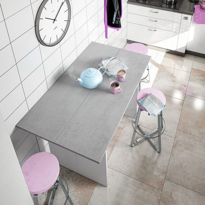 Tavolo console salvaspazio a libro bianco e cemento - FORES - 34270049140952