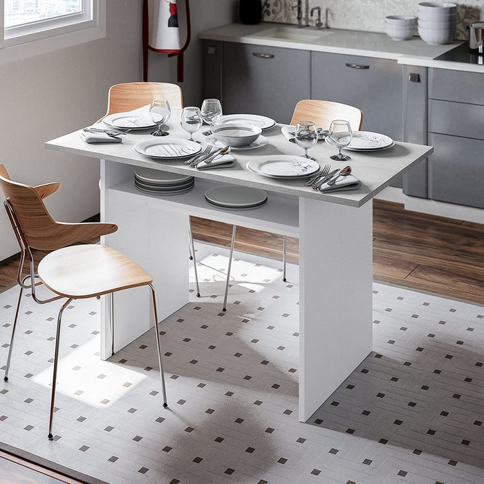 Tavolo console salvaspazio a libro bianco e cemento - FORES - 34270049239256