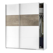 Armadio 2 ante scorrevoli bianco con decorazione rovere