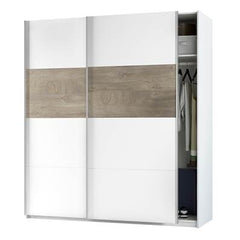 Armadio 2 ante scorrevoli bianco con decorazione rovere