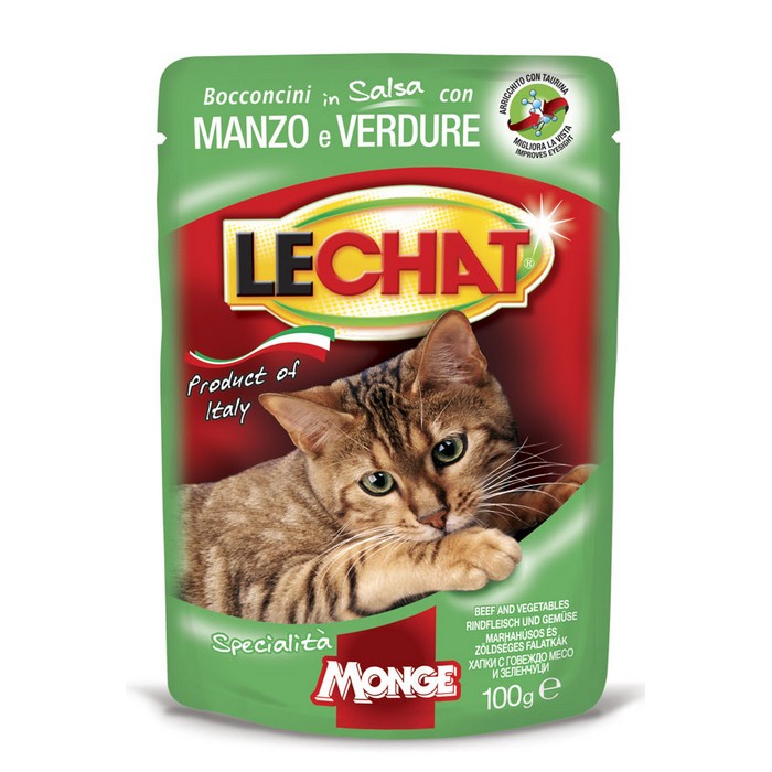 LeChat Adult Bocconcini con Manzo e Verdure 100g - MONGE - 34289779572952