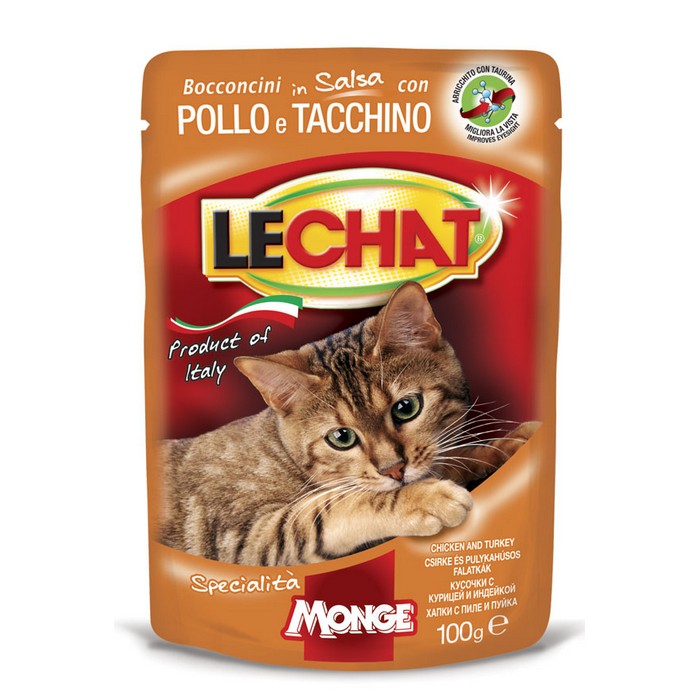 LeChat Adult Bocconcini con Pollo e Tacchino 100g - MONGE - 34317558087896
