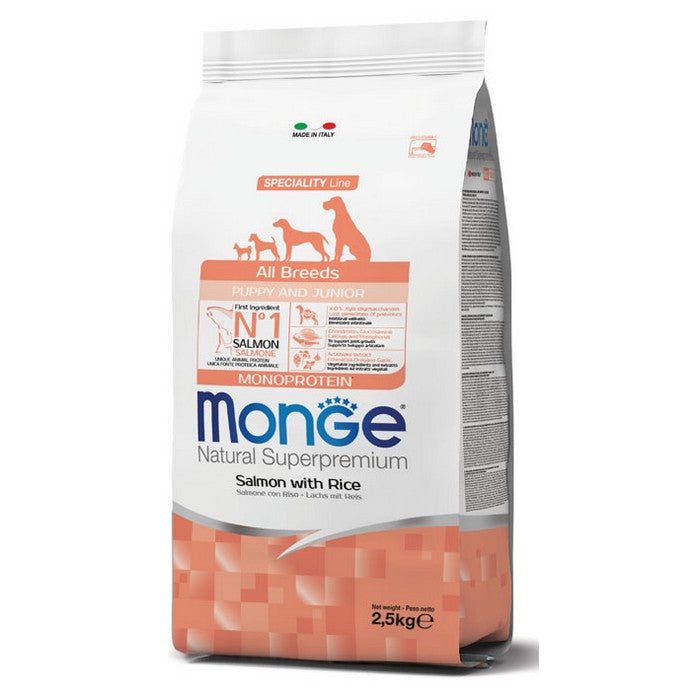 Monge Natural Superpremium All Breeds Puppy & Junior Monoprotein Salmone con Riso - MONGE - 34515992412376