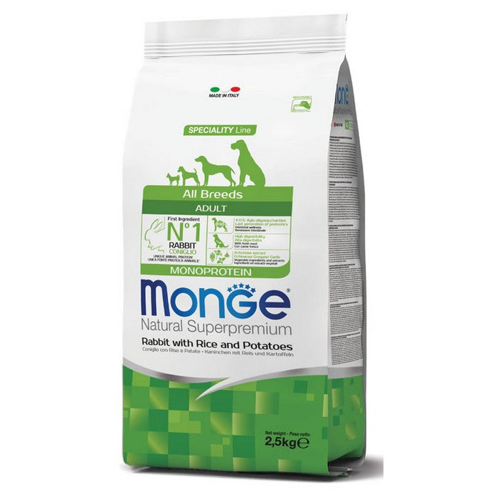 Monge Natural Superpremium All Breeds Adult Monoprotein Coniglio con Riso e Patate - MONGE - 34317768196312