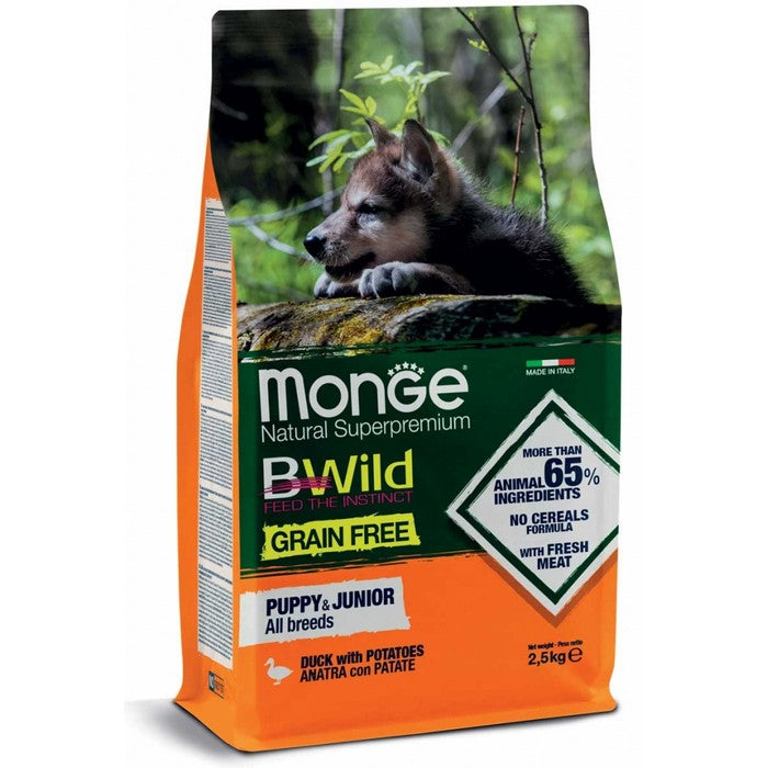Monge Bwild Grain Free All Breeds Puppy & Junior Anatra con patate - MONGE - 34289820860632