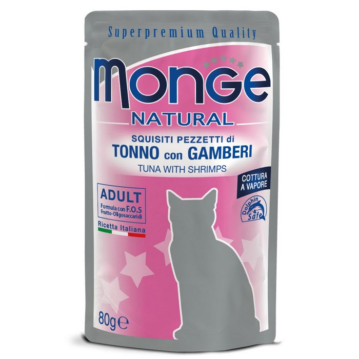 Monge Natural Gatto Pezzetti di Tonno con Gamberi - Adult 80g - MONGE - 34317917061336