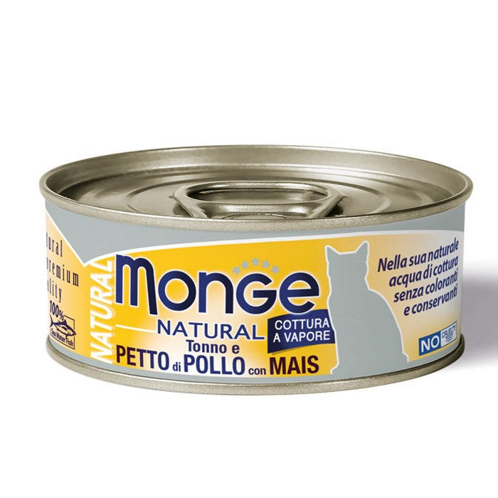 Monge Natural Gatto Pezzetti di Tonno e Petto di Pollo con Mais - Adult 80g - MONGE - 34317950517464