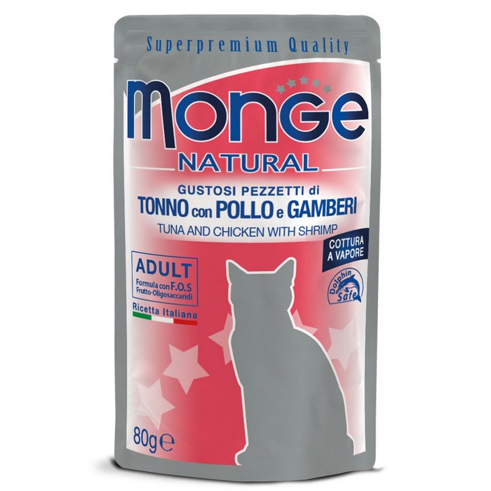 Monge Natural Gatto Pezzetti di Tonno con Pollo e Gamberi - Adult 80g - MONGE - 34317954023640