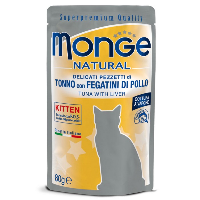 Monge Natural Gatto Pezzetti di Tonno con Fegatini di Pollo - Kitten 80g - MONGE - 34318047707352