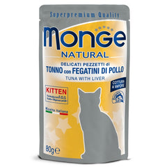 Monge Natural Gatto Pezzetti di Tonno con Fegatini di Pollo - Kitten 80g