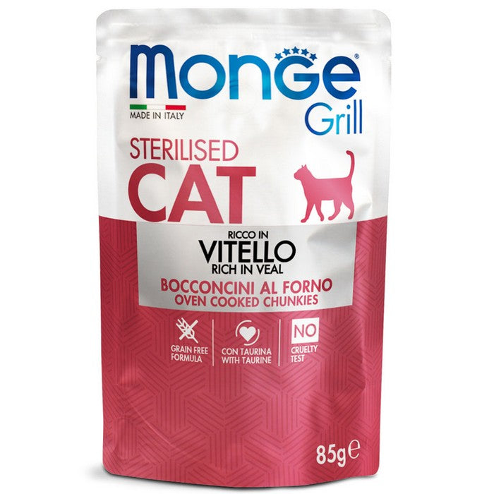 Monge Grill Gatto Bocconcini in Jelly - Ricco in Vitello - Sterilised 85g - MONGE - 34318106624216