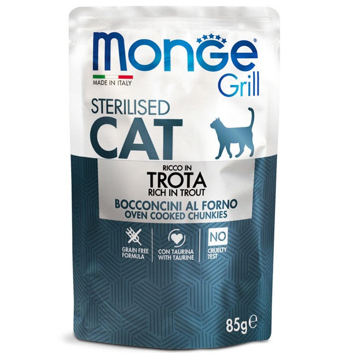 Monge Grill Gatto Bocconcini in Jelly - Ricco in Trota - Sterilised 85g - MONGE - 34318107672792