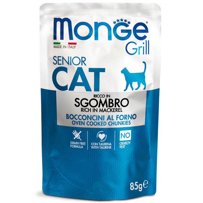 Monge Grill Gatto Bocconcini in Jelly - Ricco in Sgombro - Senior 85g - MONGE - 34318110097624