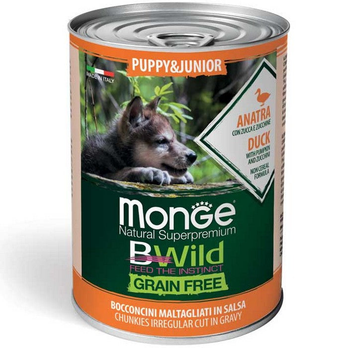 Monge Bwild Grain Free Puppy&Junior Anatra con zucca e zucchine 400g - MONGE - 34318130839768
