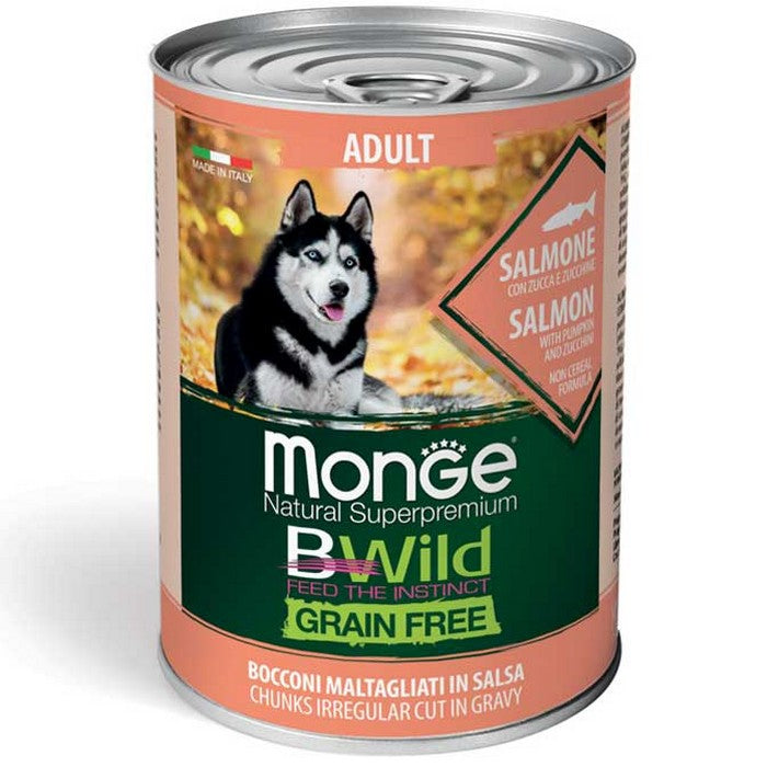 Monge Bwild Grain Free All Breeds Adult Salmone con zucca e zucchine 400g - MONGE - 34318132445400