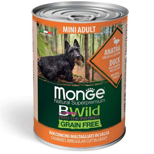 Monge Bwild Grain Free Mini Adult Anatra con zucca e zucchine 400g - MONGE - 34289824039128